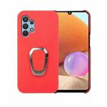 For Samsung Galaxy A32 4G Ring Holder Litchi Texture Genuine Leather Phone Case(Red)