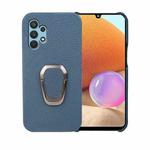 For Samsung Galaxy A32 4G Ring Holder Litchi Texture Genuine Leather Phone Case(Blue)