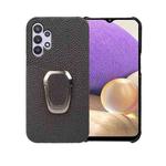 For Samsung Galaxy A32 5G Ring Holder Litchi Texture Genuine Leather Phone Case(Black)