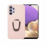For Samsung Galaxy A32 5G Ring Holder Litchi Texture Genuine Leather Phone Case(Pink)