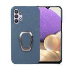 For Samsung Galaxy A32 5G Ring Holder Litchi Texture Genuine Leather Phone Case(Blue)