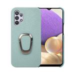 For Samsung Galaxy A32 5G Ring Holder Litchi Texture Genuine Leather Phone Case(Cyan)