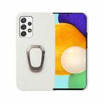 For Samsung Galaxy A52 5G Ring Holder Litchi Texture Genuine Leather Phone Case(White)