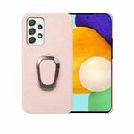 For Samsung Galaxy A52 5G Ring Holder Litchi Texture Genuine Leather Phone Case(Pink)