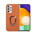 For Samsung Galaxy A52 5G Ring Holder Litchi Texture Genuine Leather Phone Case(Brown)
