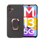For Samsung Galaxy M13 5G Ring Holder Litchi Texture Genuine Leather Phone Case(Black)