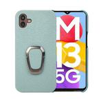 For Samsung Galaxy M13 5G Ring Holder Litchi Texture Genuine Leather Phone Case(Cyan)