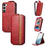 For Samsung Galaxy S23 5G Splicing Wallet Card Holder Vertical Flip Leather Phone Case(Red)