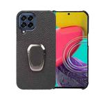 For Samsung Galaxy M53 5G Ring Holder Litchi Texture Genuine Leather Phone Case(Black)