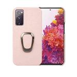For Samsung Galaxy S20 FE 5G Ring Holder Litchi Texture Genuine Leather Phone Case(Pink)