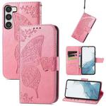 For Samsung Galaxy S23 5G Butterfly Love Flower Embossed Leather Phone Case(Pink)