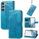 For Samsung Galaxy S23+ 5G Butterfly Love Flower Embossed Leather Phone Case(Blue)