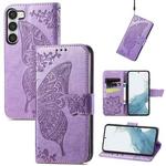 For Samsung Galaxy S23 Ultra 5G Butterfly Love Flower Embossed Leather Phone Case(Lavender)