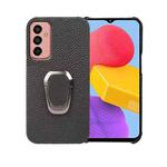 For Samsung Galaxy M13 4G Ring Holder Litchi Texture Genuine Leather Phone Case(Black)