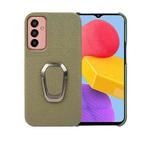 For Samsung Galaxy M13 4G Ring Holder Litchi Texture Genuine Leather Phone Case(Green)