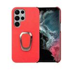 For Samsung Galaxy S22 Ultra 5G Ring Holder Litchi Texture Genuine Leather Phone Case(Red)