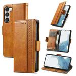 For Samsung Galaxy S23 5G CaseNeo Splicing Dual Magnetic Buckle Leather Phone Case(Khaki)