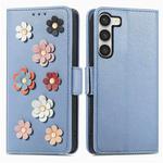 For Samsung Galaxy S23 5G Stereoscopic Flowers Leather Phone Case(Blue)