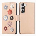 For Samsung Galaxy S23 5G Stereoscopic Flowers Leather Phone Case(Khaki)