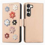 For Samsung Galaxy S23 Ultra 5G Stereoscopic Flowers Leather Phone Case(Khaki)