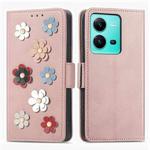 For vivo V25 Stereoscopic Flowers Leather Phone Case(Rose Gold)