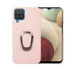 For Samsung Galaxy A12 Ring Holder Litchi Texture Genuine Leather Phone Case(Pink)