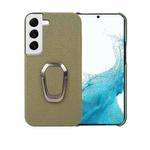 For Samsung Galaxy S22 5G Ring Holder Litchi Texture Genuine Leather Phone Case(Green)