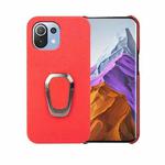For Xiaomi Mi 11 Pro Ring Holder Litchi Texture Genuine Leather Phone Case(Red)