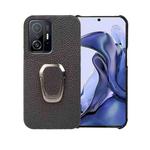 For Xiaomi Mi 11T / 11T Pro Ring Holder Litchi Texture Genuine Leather Phone Case(Black)