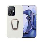 For Xiaomi Mi 11T / 11T Pro Ring Holder Litchi Texture Genuine Leather Phone Case(White)