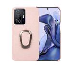 For Xiaomi Mi 11T / 11T Pro Ring Holder Litchi Texture Genuine Leather Phone Case(Pink)