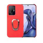 For Xiaomi Mi 11T / 11T Pro Ring Holder Litchi Texture Genuine Leather Phone Case(Red)