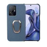 For Xiaomi Mi 11T / 11T Pro Ring Holder Litchi Texture Genuine Leather Phone Case(Blue)