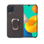 For Samsung Galaxy M32 Ring Holder Litchi Texture Genuine Leather Phone Case(Black)