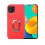 For Samsung Galaxy M32 Ring Holder Litchi Texture Genuine Leather Phone Case(Red)