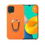 For Samsung Galaxy M32 Ring Holder Litchi Texture Genuine Leather Phone Case(Yellow)