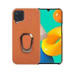 For Samsung Galaxy M32 Ring Holder Litchi Texture Genuine Leather Phone Case(Brown)