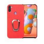 For Samsung Galaxy A11 US Version Ring Holder Litchi Texture Genuine Leather Phone Case(Red)