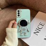 For Samsung Galaxy S22+ 5G Plating Astronaut Holder Phone Case(Green)