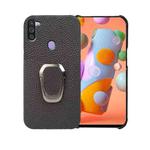 For Samsung Galaxy A11 EU Version Ring Holder Litchi Texture Genuine Leather Phone Case(Black)