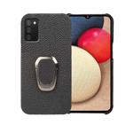 For Samsung Galaxy A02s US Version Ring Holder Litchi Texture Genuine Leather Phone Case(Black)