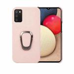 For Samsung Galaxy A02s US Version Ring Holder Litchi Texture Genuine Leather Phone Case(Pink)