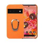 For Google Pixel 6 Ring Holder Litchi Texture Genuine Leather Phone Case(Yellow)