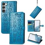 For Samsung Galaxy S23 5G Cute Cat and Dog Embossed Leather Phone Case(Blue)