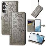 For Samsung Galaxy S23+ 5G Cute Cat and Dog Embossed Leather Phone Case(Gray)