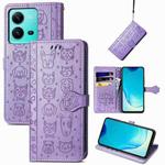 For vivo V25 Cute Cat and Dog Embossed Leather Phone Case(Purple)