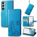 For Samsung Galaxy S23 5G Four-leaf Clasp Embossed Buckle Leather Phone Case(Blue)