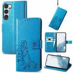 For Samsung Galaxy S23+ 5G Four-leaf Clasp Embossed Buckle Leather Phone Case(Blue)