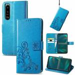 For Sony Xperia 5 IV Four-leaf Clasp Embossed Buckle Leather Phone Case(Blue)