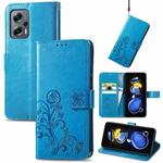 For Xiaomi Redmi Note 11T Four-leaf Clasp Embossed Buckle Leather Phone Case(Blue)